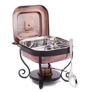 Luxury Oval Hammered Copper Chafing Dish with Antique Finish Large <b>Buffet</b> Food Warmer with Scroll Iron Stand for Catering <b>Server</b> - Product Image 3