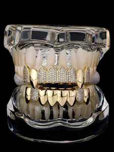 Parrilla de dientes personalizada de Provenza Vintage de moda 2023, chapado en oro sólido de 10K con diamante y polvo, decoración de regalo de fiesta de moissanita - Product Image 6
