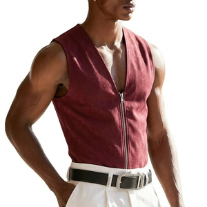 Camiseta sin mangas con cremallera completa para hombre, estilo urbano, informal, personalizable, ropa de gimnasio, camisetas sin mangas al por mayor para hombre - Product Image 2