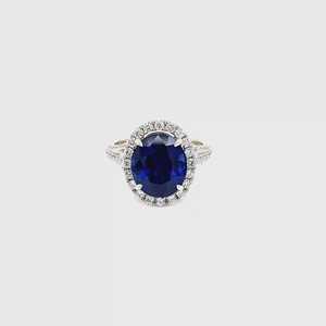 Bague de cocktail en or massif 18 carats avec saphir bleu de Sri Lanka taille ovale facettée 100 % naturel 5,62 ct et diamant 0,86 ct – Bijoux raffinés - Product Image 3