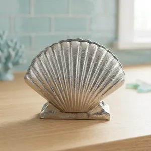 Sujetalibros de Concha Marina Plateada Antigua, Decorativo, de Metal, Elegante, Decoración Náutica de Lujo para Estantería - Product Image 1