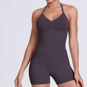 Women Cropped Yoga Bra Yoga Set One Shoulder Hanging <b>Neck</b> Vest Sports Underwear <b>Padded</b> Gym Seamless Fitness Breathable - Product Image 6