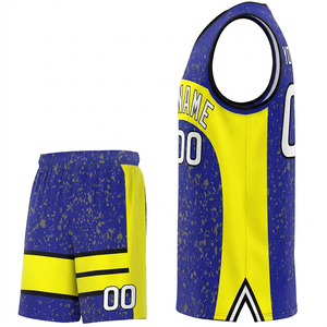 Reddito Sports Custom Basketball Uniform <b>Set</b> Men Blue Yellow V-Neck Stand Collar Digital Printed Breathable Quick Dry Polyester - Product Image 3