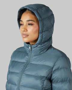 Veste matelassée à capuche unisexe, hiver, rembourrée de duvet, coupe-vent, fermeture éclair, coupe classique, gris, polyester - Product Image 4