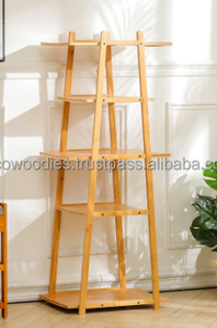 Estante Esquinero Clásico de 4 Niveles, Madera Sólida, Estilo Vintage Contemporáneo, Marco de Bambú, Espacioso, 2021, para Sala de Estar, Dormitorio, Jardín - Product Image 3