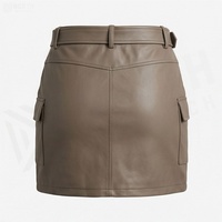 Jupe courte en similicuir à taille haute pour femme avec ceinture, poches cargo, couleur unie, style toutes saisons
