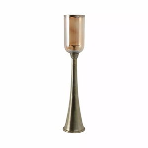 New design antique brass coated metal hurricane candle holder gold floor candle stand offer customizations decor <b>glass</b> candle - Product Image 3