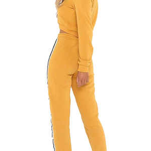 2026 Best Selling Winter Women's Hooded Fleece Breathable Quick Dry <b>Crop</b> <b>Top</b> Tracksuit 2 Piece Solid Sportswear Set - Product Image 2