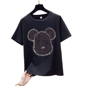 Women elegant rhinestone graphic <b>t</b> <b>shirts</b> fashionable <b>sparkly</b> shiny crystal embellished bling tops daily wear - Product Image 1