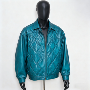 Men's Red PU Leather <b>Jacket</b> Embossed <b>Star</b> Gear Pattern Turn-down Collar Zipper Closure Casual Autumn Wear - Product Image 2