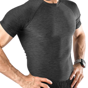 T-shirt de compression noir personnalisé pour homme, séchage rapide, entraînement en salle de sport, course à pied, fitness, athlétique, manches courtes, performance - Product Image 3