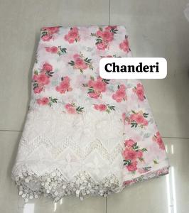 Tissu Chanderi Transparent Brodé de Dentelle Florale Élégante, Dentelle Florale Découpée sur Tissu Chanderi Pur pour les Lehengas - Product Image 3