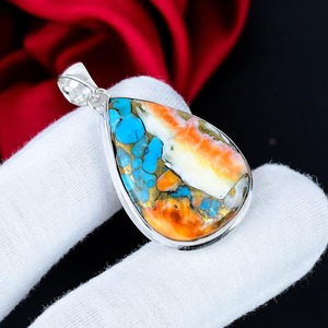 Colgante de Perla de Ostra Espinosa Naranja, Plata de Ley 925, Hecho a Mano, Joyería Bohemia, Regalo al por Mayor para Mujer - Product Image 4