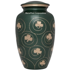 Wholesale Brass Green Cremation Urn Adult Ashes Floral Engraved Memorial Funeral Keepsake <b>Jars</b> Low Price Burial Metal Vessel Urn - Product Image 2