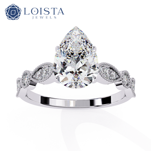 Bague de fiançailles solitaire en diamant de taille poire cultivé en laboratoire certifié IGI, en or plaqué, style vintage de luxe, bague de mariage infini - Product Image 2