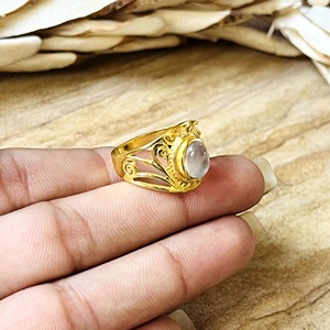 Latest Design Moonstone <b>Rings</b> Boho Brass <b>Ring</b> Women 18k Gold Plated Filigree Vintage Band <b>Dainty</b> Swirl Design Wholesale/OEM/ODM - Product Image 5