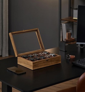 Wood Watch <b>Box</b> with 10-Slot Case Solid Organizer Large Glass Lid Watch Display & Jewelry <b>Storage</b> <b>Box</b> - Product Image 3