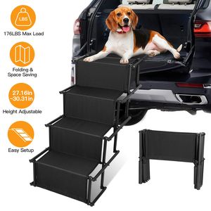 Rampa Pieghevole per Cani a 4 Gradini, Scala in Acciaio Antiscivolo in Tessuto Oxford con Cinghie di Fissaggio per Auto, Camion e SUV fino a 80 kg di Carico - Product Image 1