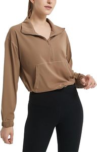 Women's Half Zip Pullover Cropped <b>Jackets</b> Long Sleeve Athletic Running Yoga <b>Workout</b> Shirts for Women - Product Image 2