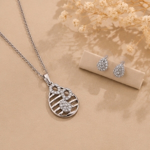 925 <b>Silver</b> Designer Pendant <b>Necklace</b> <b>Set</b> with Matching Stud <b>Earrings</b> Elegant Jewelry for Women Party Wear - Product Image 2