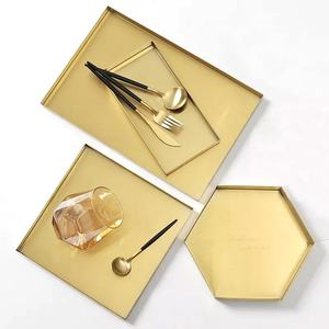 High Selling <b>Gold</b> Plated Geometric Decorative Trays Set Rectangle Hexagon Minimalist Design Multi-piece Package - Product Image 1