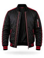 Blouson bomber noir pour homme avec bordure rouge, col montant, fermeture éclair, coupe décontractée, coupe-vent, en nylon, pour l'hiver, coupe régulière, séchage rapide