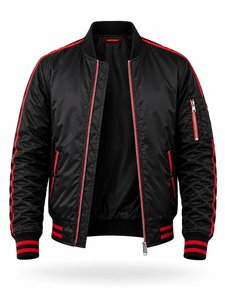 Blouson bomber noir pour homme avec fermeture éclair à bordure rouge, coupe décontractée, coupe-vent, en nylon, pour l'hiver, coupe régulière, séchage rapide - Product Image 4
