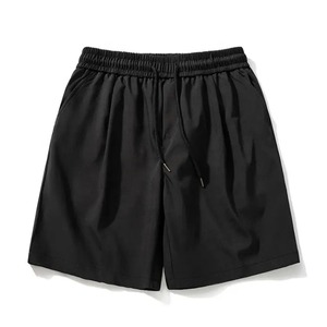 Men's <b>Black</b> Quick Dry Drawstring Bermuda Shorts Solid Color Polyester Casual Sport Shorts Mid Waist Plain Dyed Woven Fabric - Product Image 1