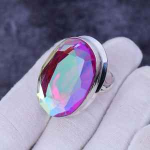 Bague en topaze mystique arc-en-ciel, faite à la main, argent sterling 925, bijoux bohèmes vintage, bague pour femmes, vente en gros - Product Image 2