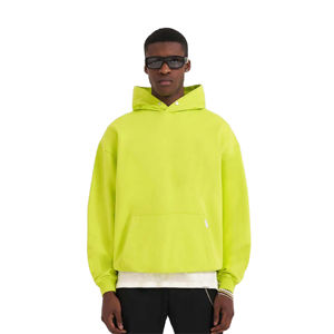 Sweat à capuche jaune fluo pour homme, personnalisable avec logo, en molleton épais, poche kangourou, OEM ODM, couleur personnalisée, sweat à capuche épais pour homme - Product Image 6