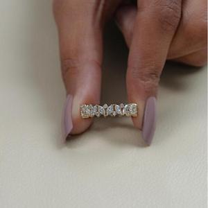 Anillo de Eternidad con Diamantes de Corte Marquesa y Redondo en Oro Amarillo Sólido, Anillo Apilable con Formas Múltiples Alternadas, Elegante Anillo de Novia - Product Image 3
