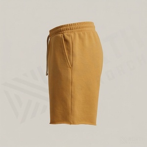 กางเกงขาสั้นวินเทจผ้าฝ้ายฟลีซสำหรับผู้ชาย หนานุ่ม พิมพ์ลายนูน 3 มิติ ดีไซน์ฟอกสีสไตล์ฮาร์ดแวร์ สตรีทแวร์ ปรับแต่งสีได้ - Product Image 3