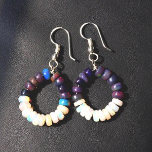 Natural Black White Ethiopian <b>Opal</b> Beads <b>Earrings</b>, 14K Silver & Gold Gift For Her - Product Image 4