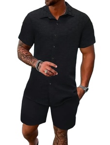 2026 Men's Casual Style Short Sleeve Shirt Shorts Two Piece <b>Set</b> for Autumn - Product Image 4