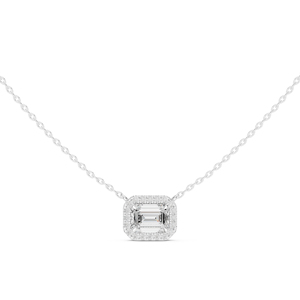 Collar con Colgante de Diamante Corte Esmeralda con Halo en Oro Rosa de 14K, Joyería para Mujer, Oro Cultivado en Laboratorio, para Regalo de Boda o Fiesta - Product Image 5