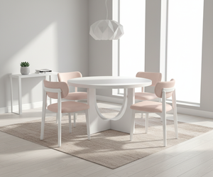 Mesa de Centro Redonda Moderna con 4 Sillas, Diseño Decorativo Duradero, 1 Año de Garantía, Madera de Caucho, Juego de Comedor Compacto para 4 Personas - Product Image 4