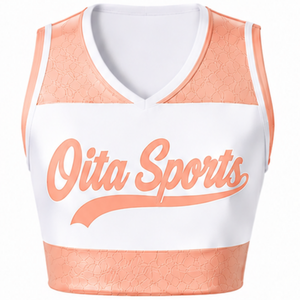 Maillot de cheerleading sans manches sublimé blanc pêche, tenue de sport athlétique pour équipe, entraînement et compétition - Product Image 1