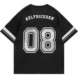 เสื้อฟุตบอลตาข่ายผู้ชายผู้หญิง คอวีทรงโอเวอร์ไซส์ สไตล์เรโทร พิมพ์ลายดิจิตอลโลโก้ ชื่อ หมายเลข ผู้ผลิต - Product Image 2