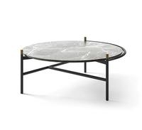 Table basse en métal design, pieds sculpturaux traditionnels, surface polie, mobilier de salon moderne luxueux, plateau en marbre