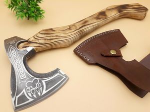 Hacha de camping personalizada de acero al carbono con mango de madera, hecha a mano, para exteriores, con funda de cuero, OEM ODM, venta al por mayor - Product Image 5