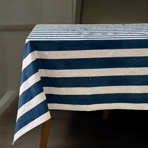 Striped Cotton <b>Tablecloth</b>, Blue and White, Nautical Stripe Pattern - Product Image 1