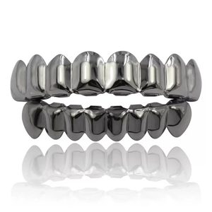 Grillz dentaire plaqué rhodium noir, style hip-hop, unisexe, pour usage quotidien, bijoux corporels en alliage de métal précieux - Product Image 1