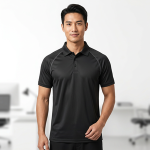 Polo à manches courtes pour homme, noir, tricoté, séchage rapide, couleur unie, style décontracté, coupe classique - Product Image 2