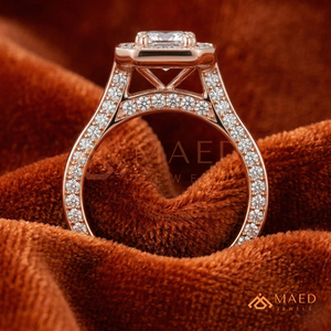 Rose Gold Plated Emerald Cut Halo Engagement <b>Ring</b> Women <b>Split</b> Shank Pave Band Diamond Style Wedding <b>Ring</b> Jewelry - Product Image 3
