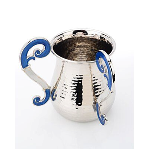 Taza de lavado de acero inoxidable martillado hecha a mano con doble asa, recipiente tradicional de purificación - Product Image 3