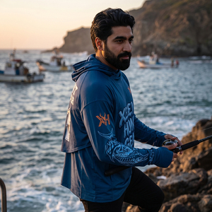 Chemise de pêche personnalisée UPF 50+ respirante antibactérienne en poly-spandex, coupe oversize, à manches longues, avec capuche, protection solaire, style streetwear - Product Image 6