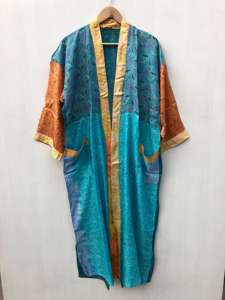 Kimono de lujo para mujer, ligero, al por mayor, estilo sari, colorido, para resort, ropa de playa, de seda, con cuello en V, largo completo - Product Image 3