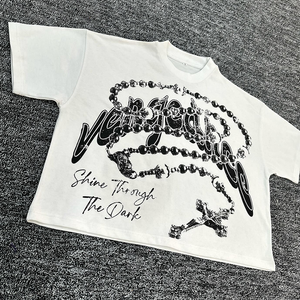 ผู้ผลิตเสื้อผ้าสตรีทแวร์แบบกำหนดเอง เสื้อยืด 300 GSM ผ้าฝ้าย 100% พิมพ์ลาย DTG เสื้อยืดทรงหนา ไหล่ตก ทรงโอเวอร์ไซส์ ทรงบ็อกซี่ - Product Image 2