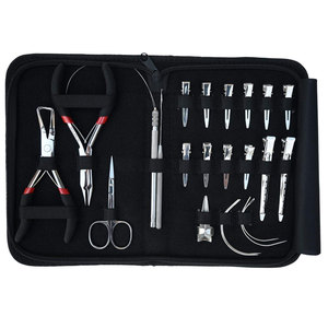 Kit Profesional de Herramientas para Extensiones de Cabello con Cuentas Forradas de Silicona en Negro, Marrón y Beige, Alicates de Microlink y Tijeras - Product Image 1