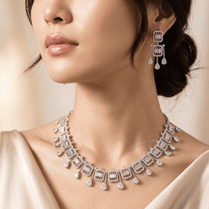 Conjunto de Collar con Diamantes Americanos y Pendientes a Juego con Cristales para Mujer, Ideal para Fiestas de Compromiso y Eventos Festivos - Product Image 1